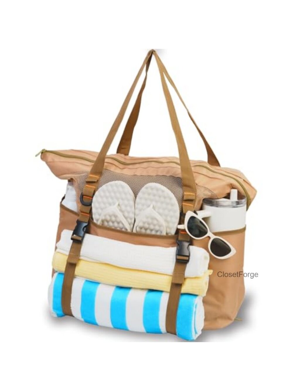 40L Mesh Beach Bag Zipper Top Towel Holder Pool Water Park